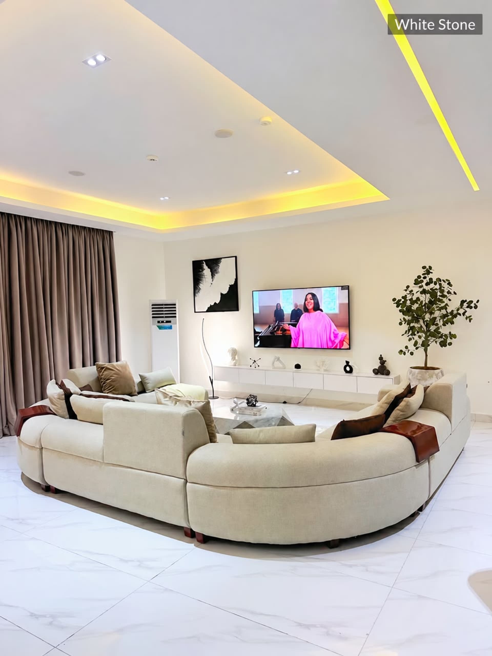 Evening lounge with an open-plan kitchen